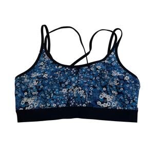 Tory Sport Tory Burch Blue Floral Molded Cup Sports Bra - Size XL